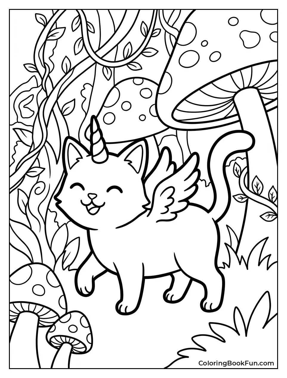 Unicorn Cat Walks Enchanted Forest
