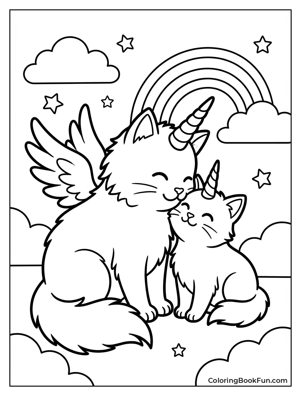 Unicorn Cat Nuzzles Baby Kitten