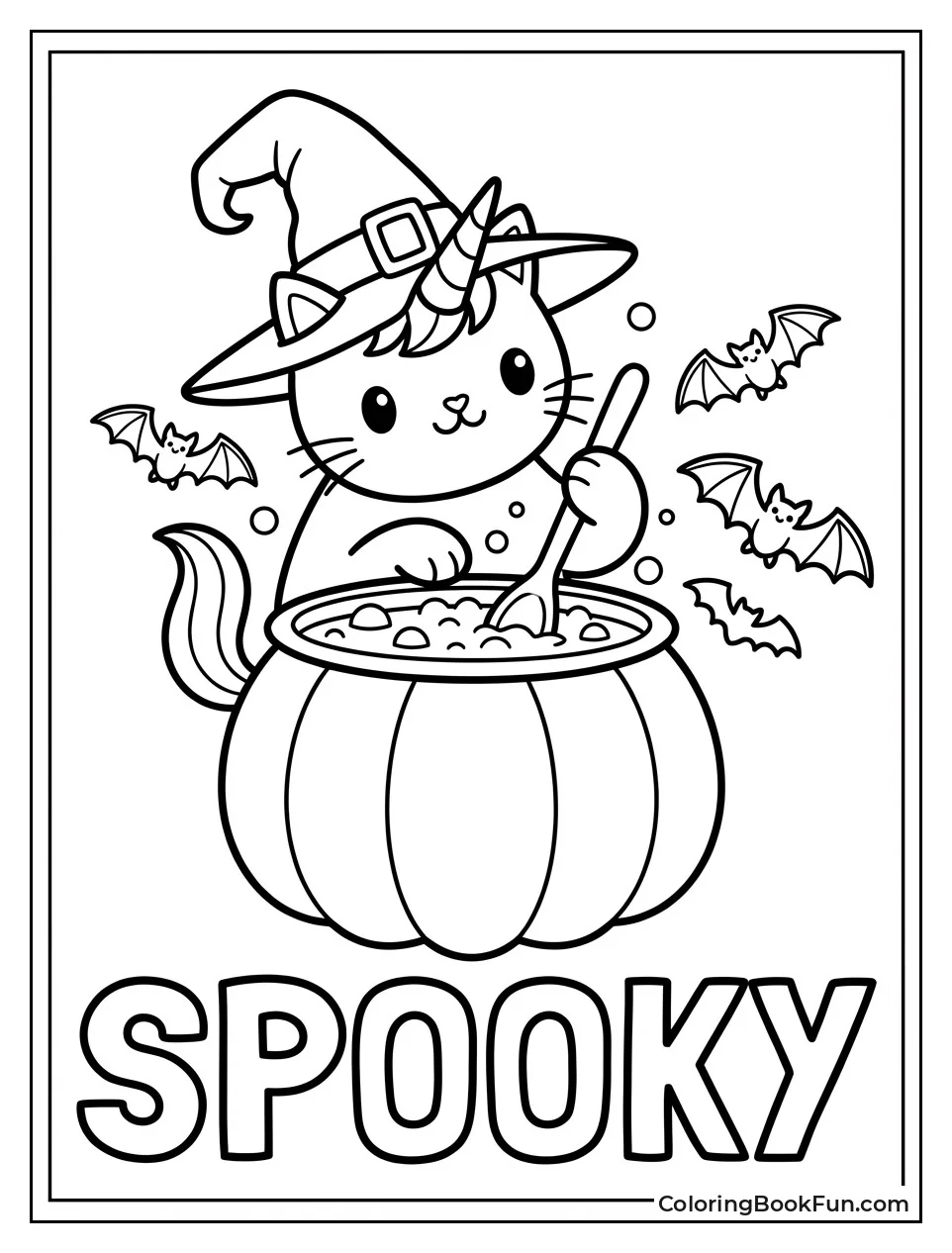 Witch Unicorn Cat Stirs Cauldron