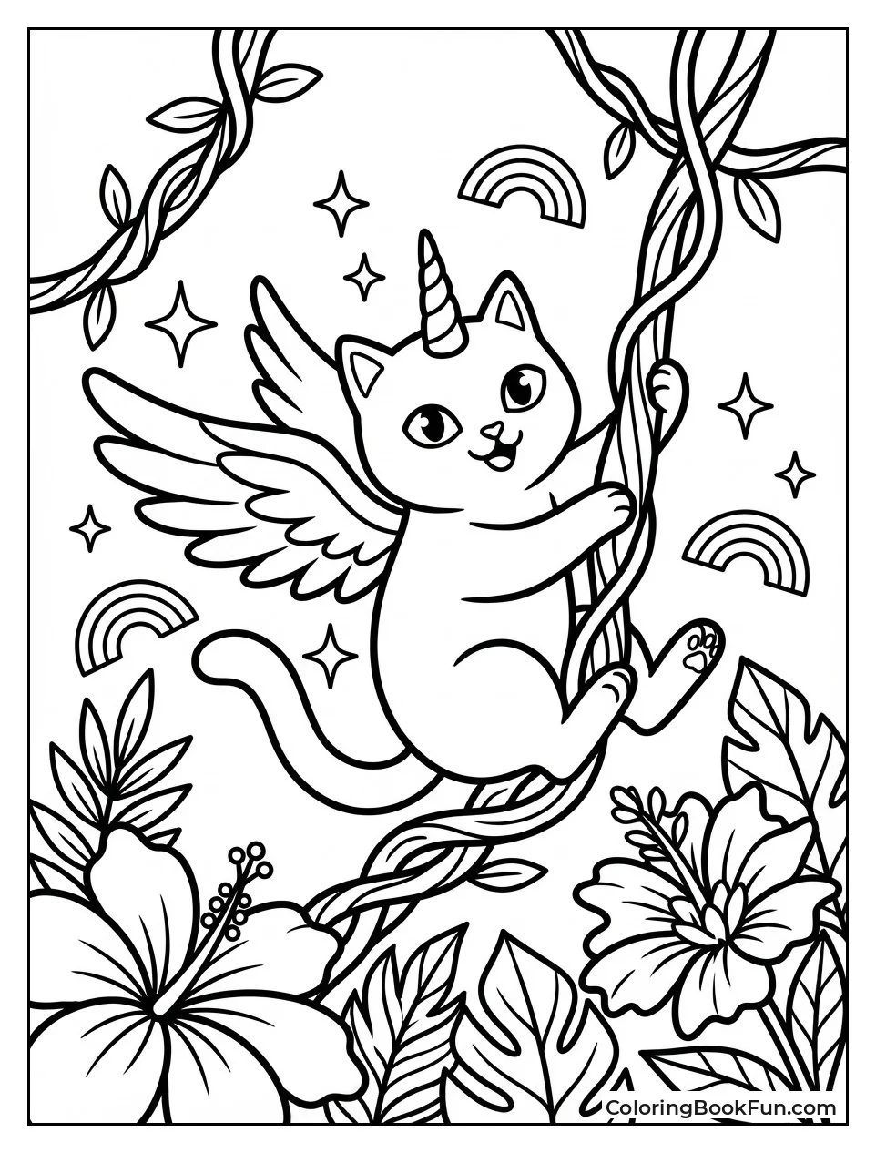 Unicorn Cat Swings Jungle Vine