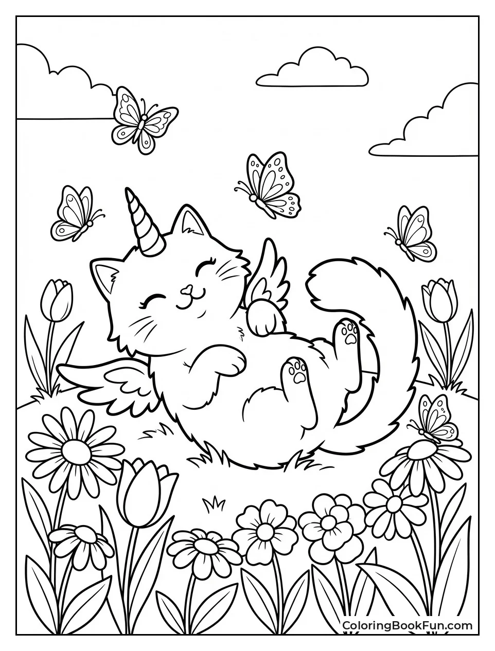 Unicorn Cat Rolls in Meadow