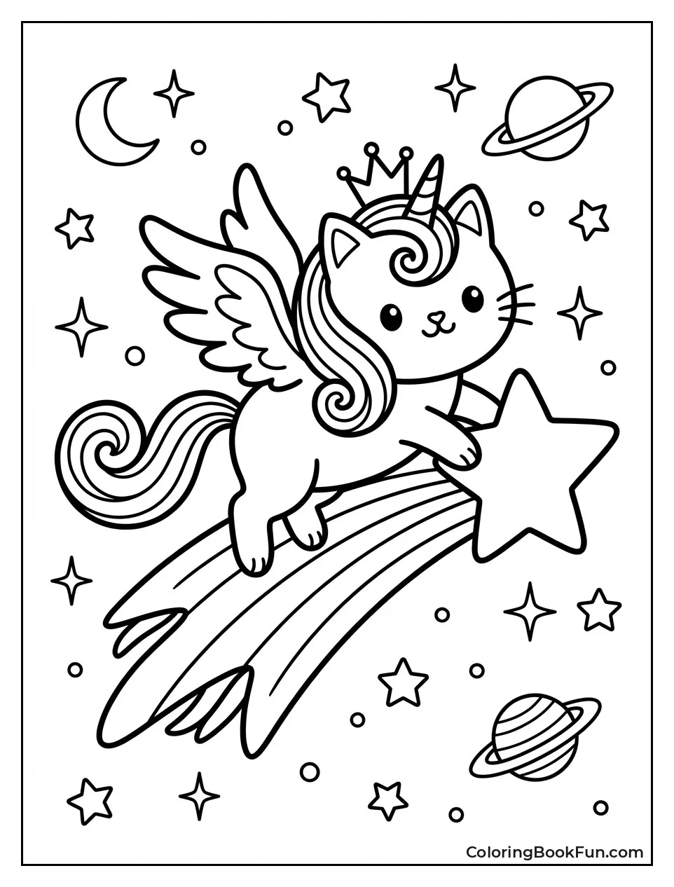 Unicorn Cat Rides Shooting Star