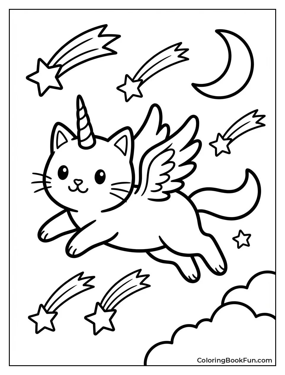 Unicorn Cat Flies Starry Sky