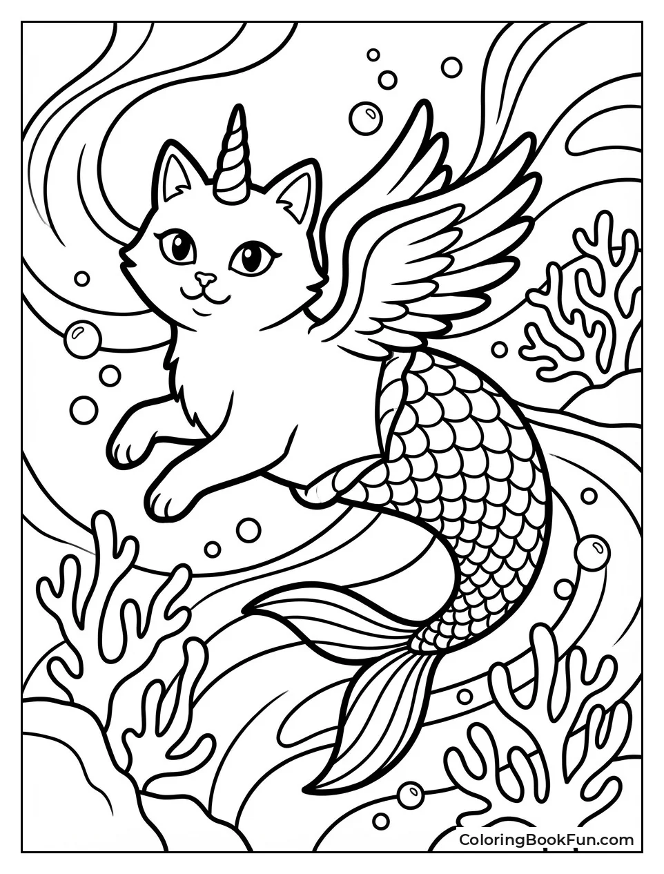 Mermaid Unicorn Cat Swims Deep