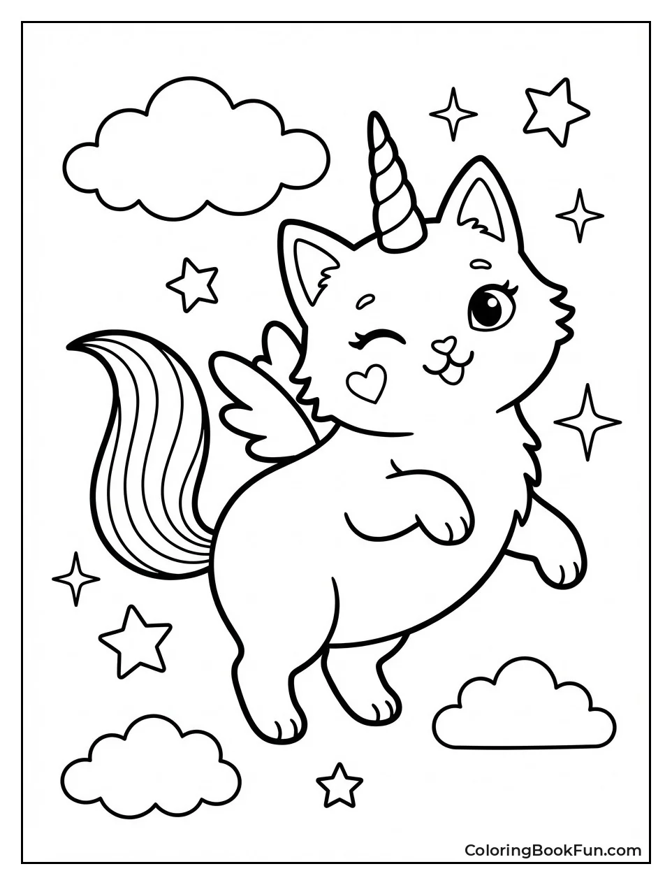 Winking Unicorn Cat Shows Heart