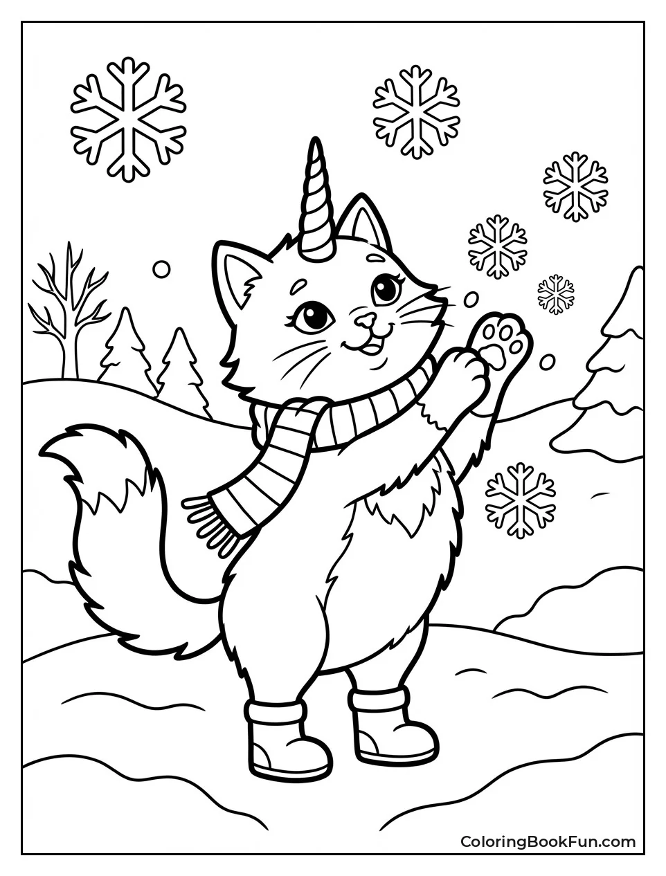 Unicorn Cat Plays in Snow
