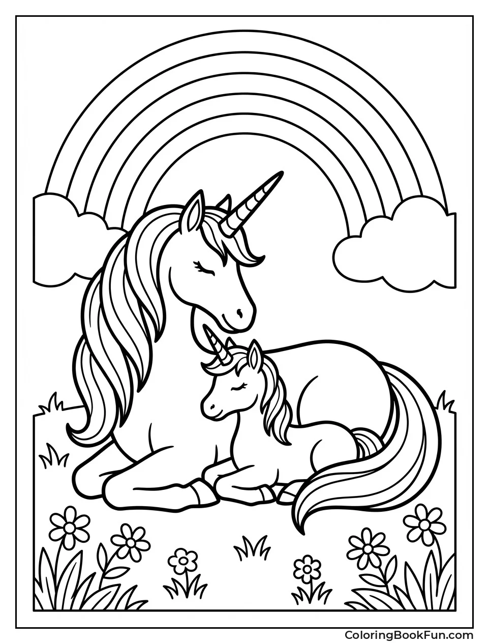 Unicorn Family under Rainbow