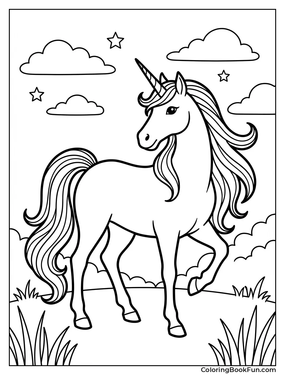 Graceful Unicorn Line Drawing