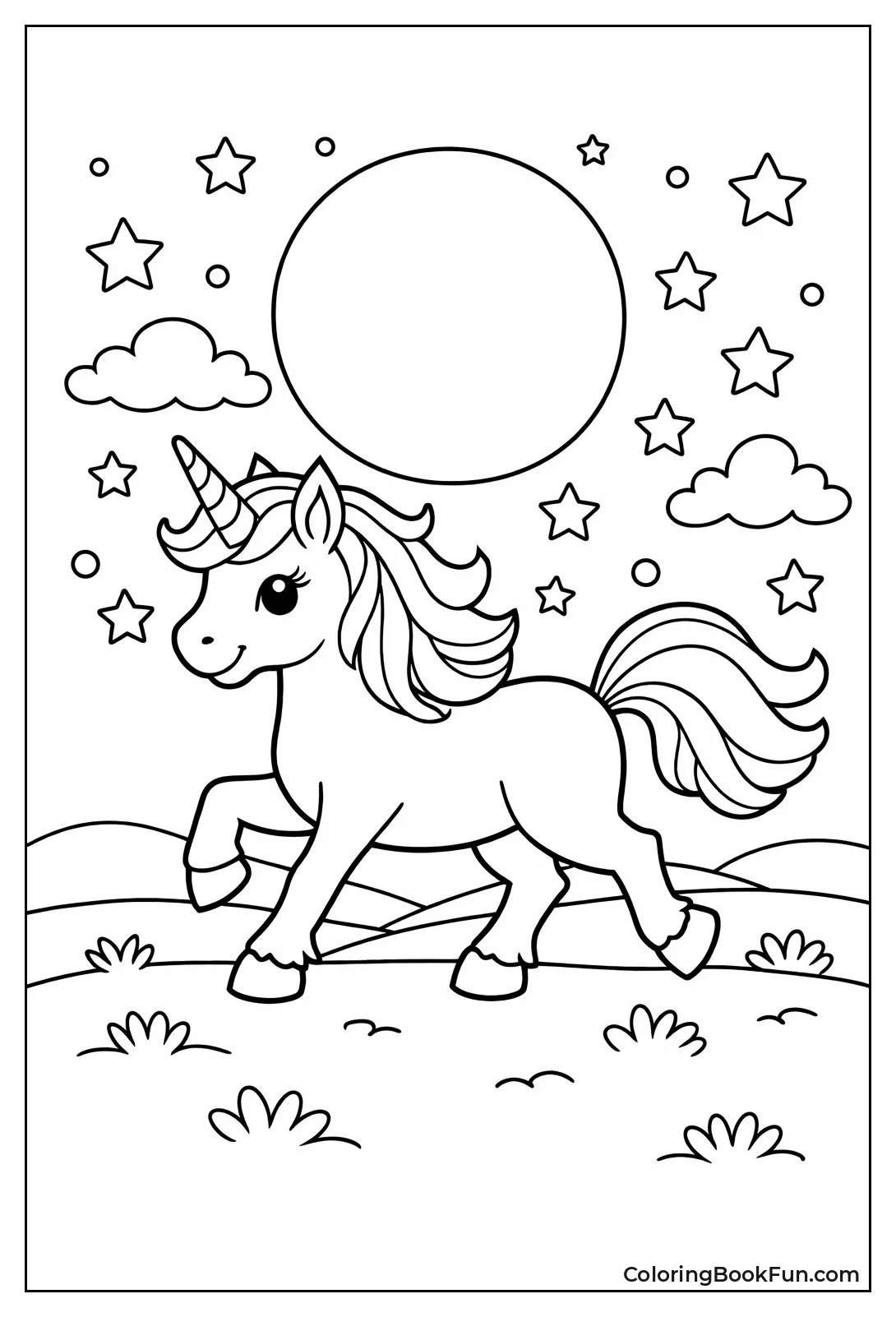 Unicorn Trots under Full Moon