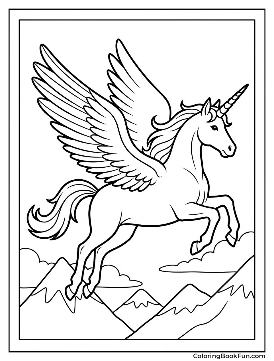 Pegacorn Soaring over Mountains