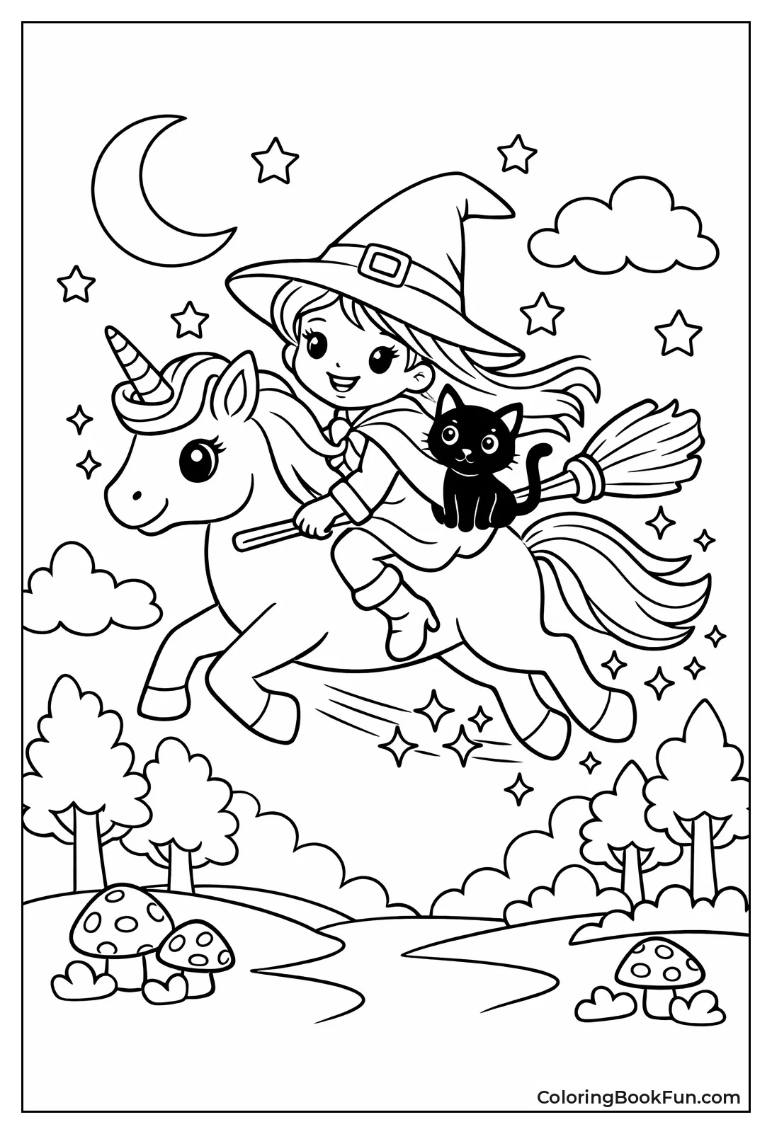 Witch Riding Sparkling Unicorn