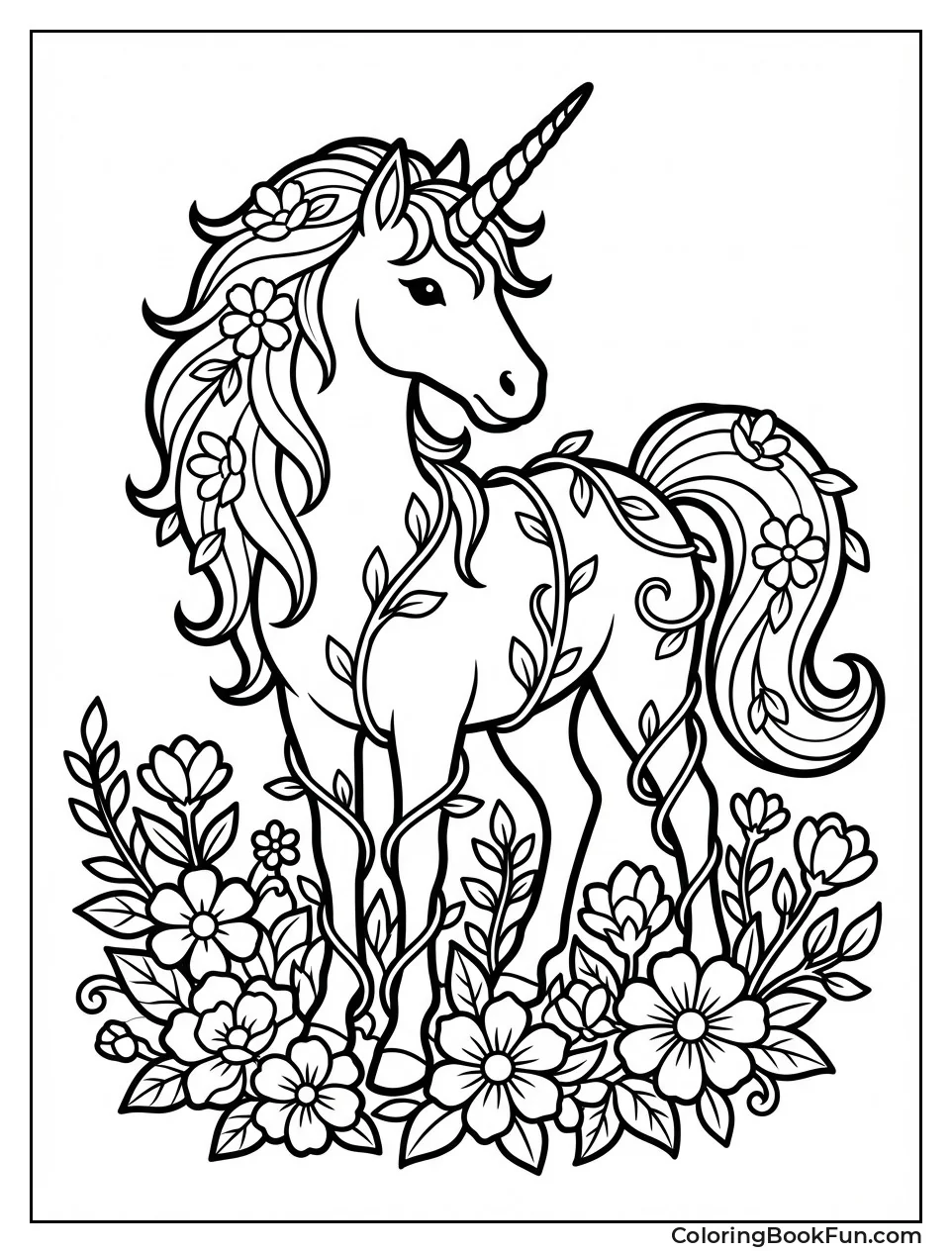 Unicorn Surrounded by Flowers