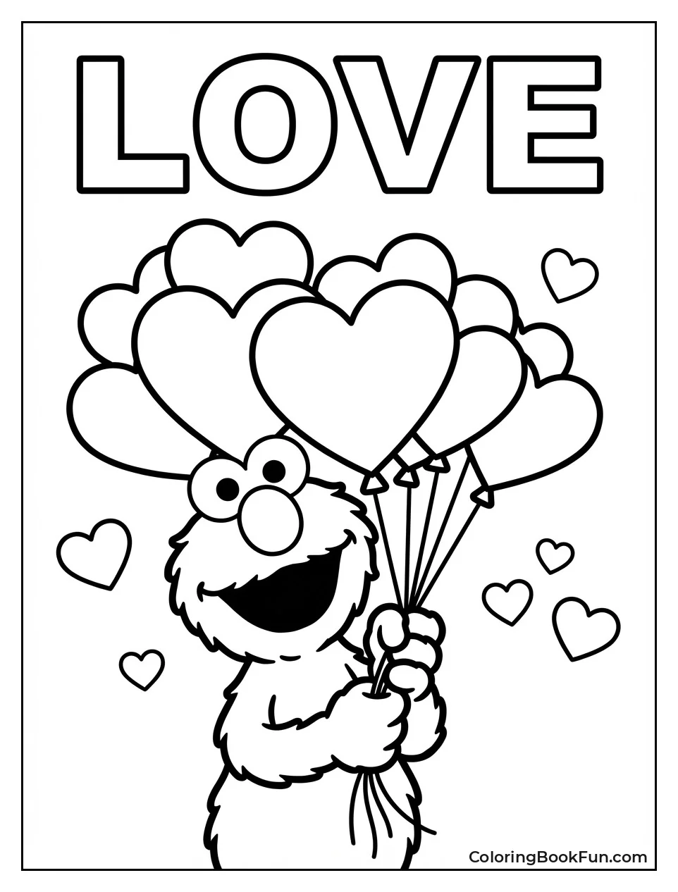 Elmo Holds Heart Balloons