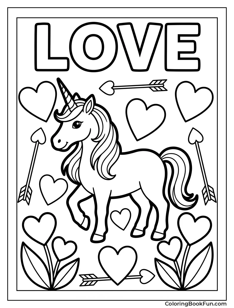 Unicorn Surrounded by Hearts