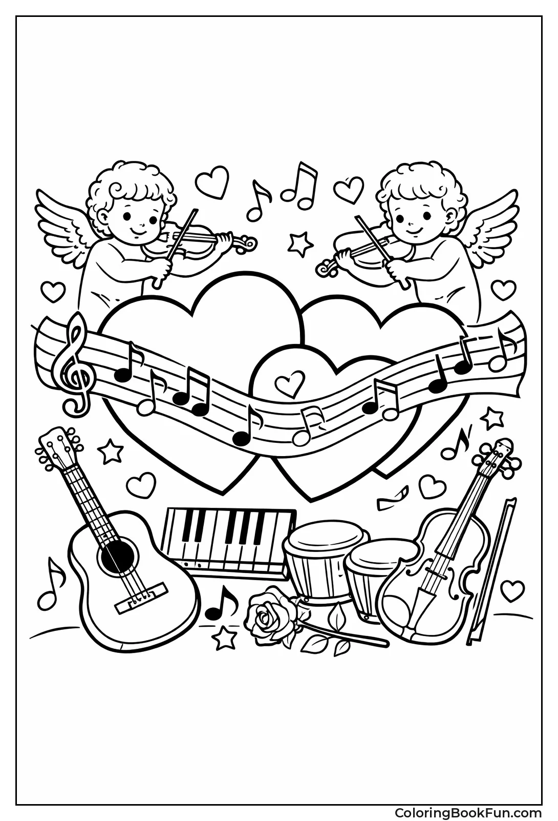 Hearts with Violin Cupids