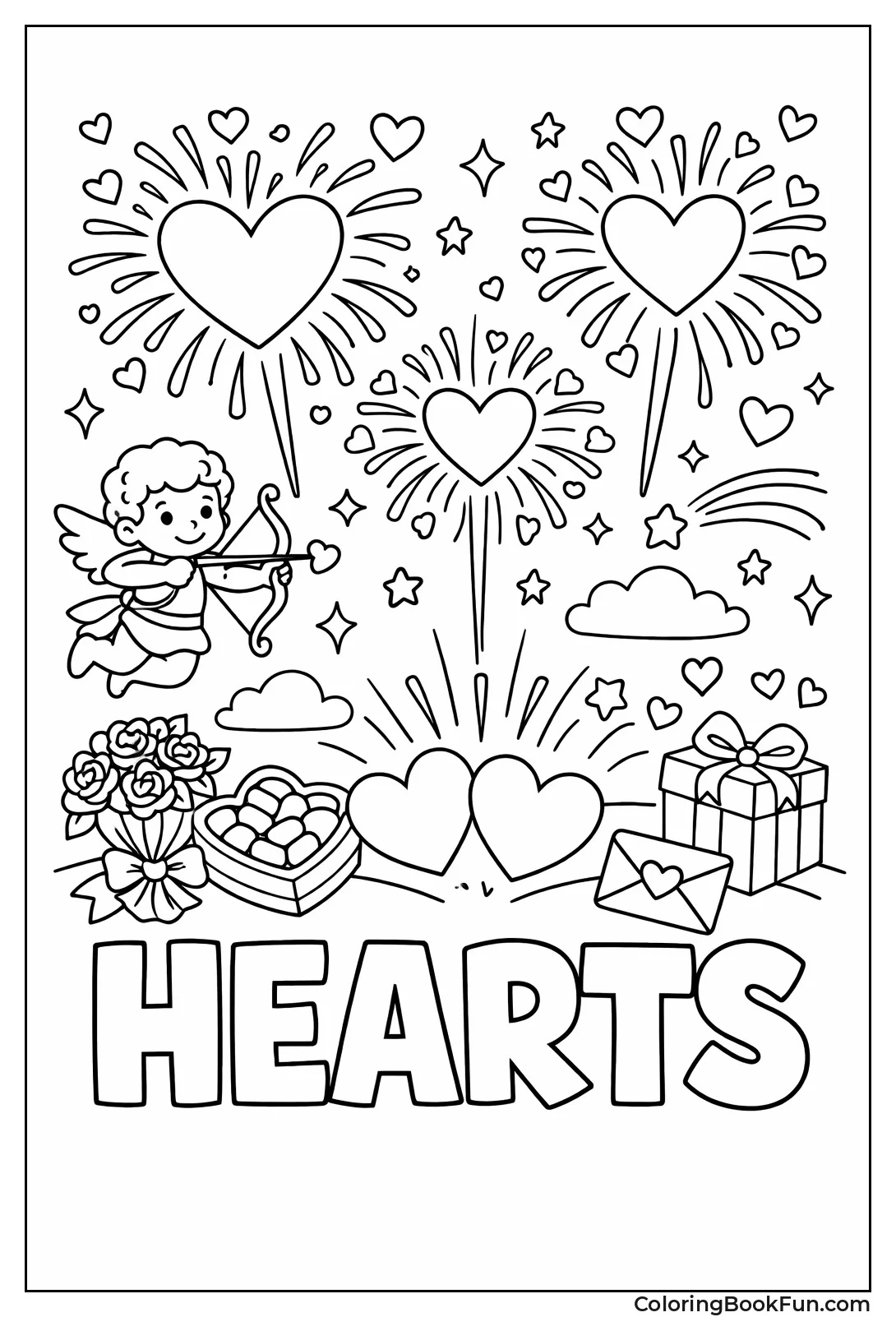 Heart Fireworks in Night Sky