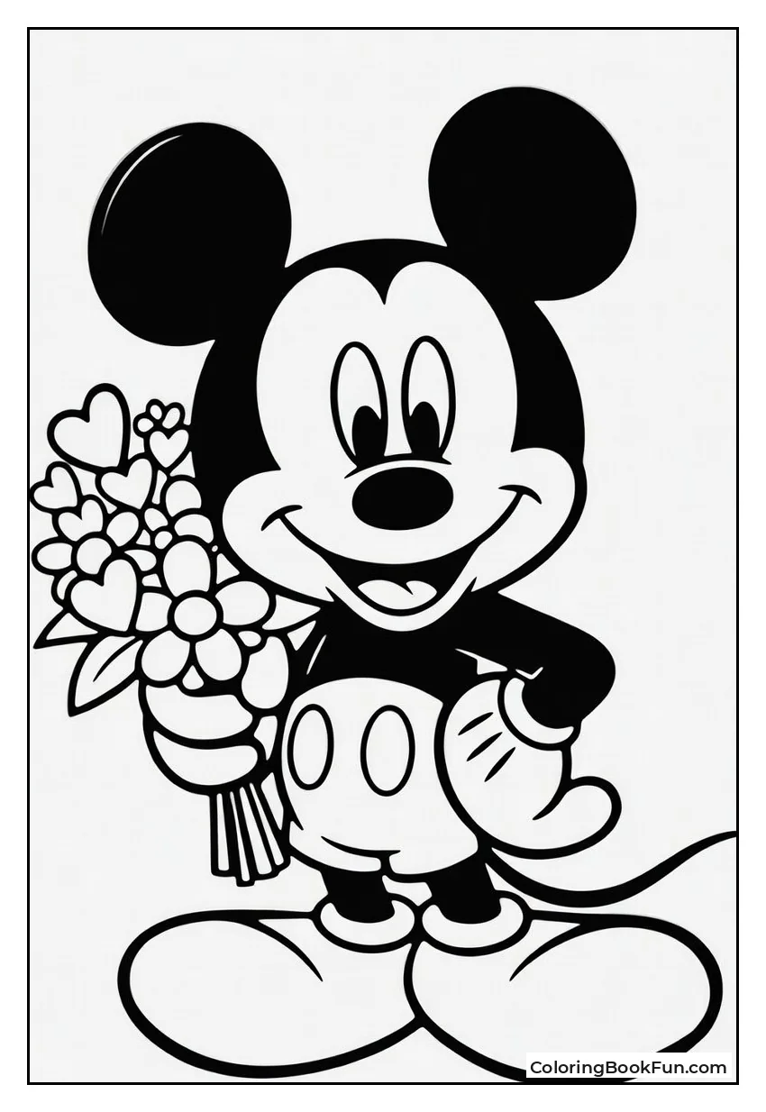 Mickey Offers Flowers and Hearts
