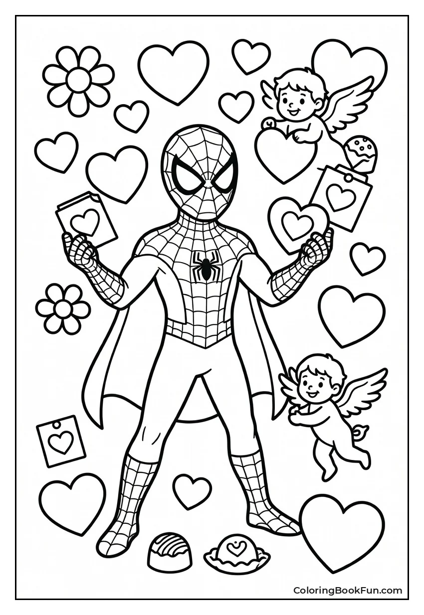 Spiderman Holds Hearts and Love Cards