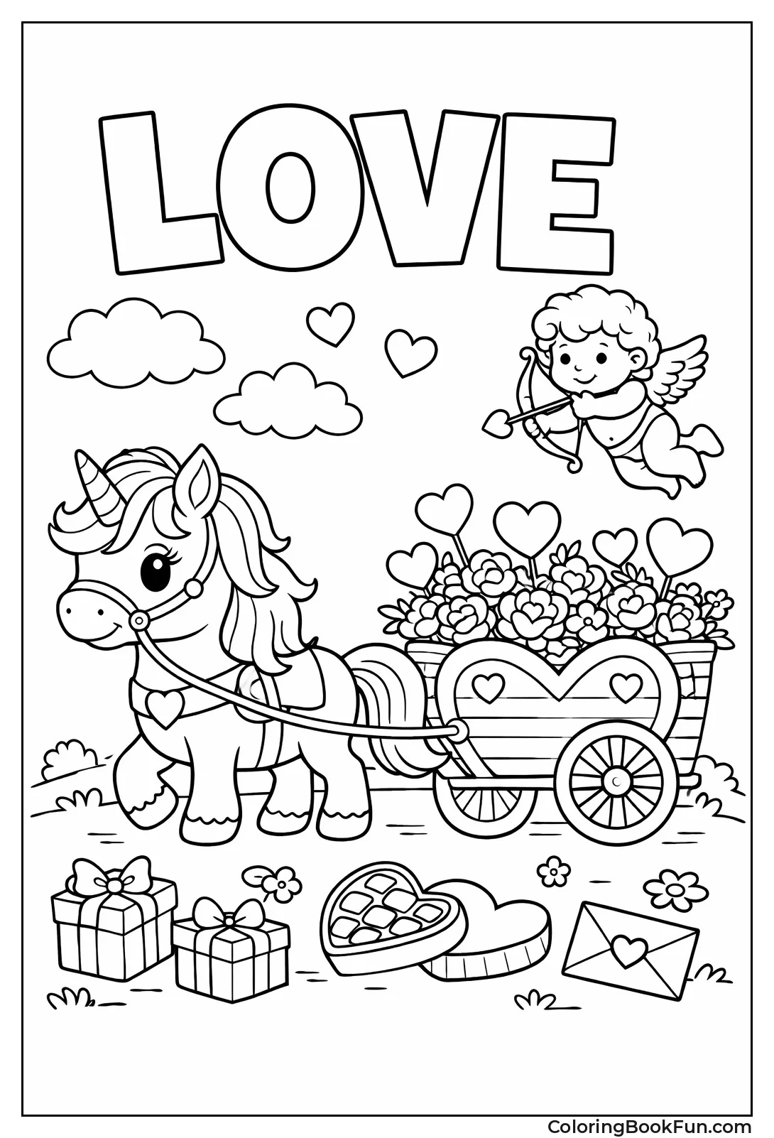 Unicorn Pulling Heart Baskets