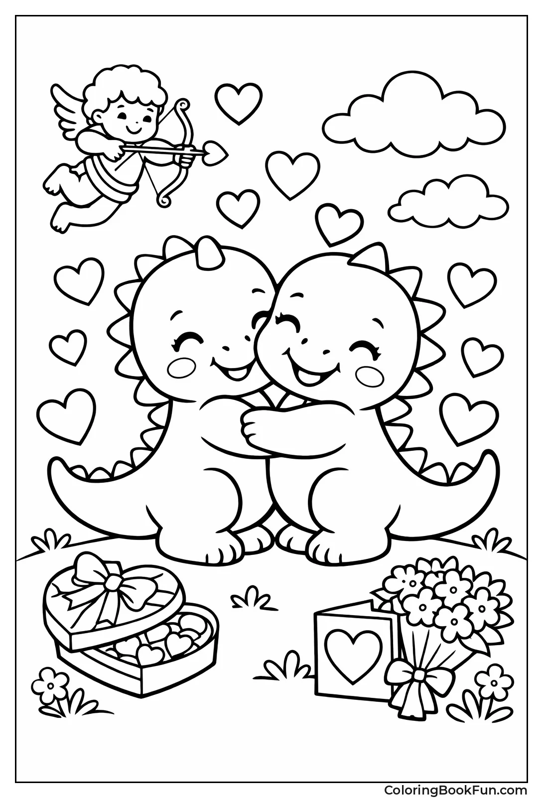 Dinosaurs Hugging with Hearts