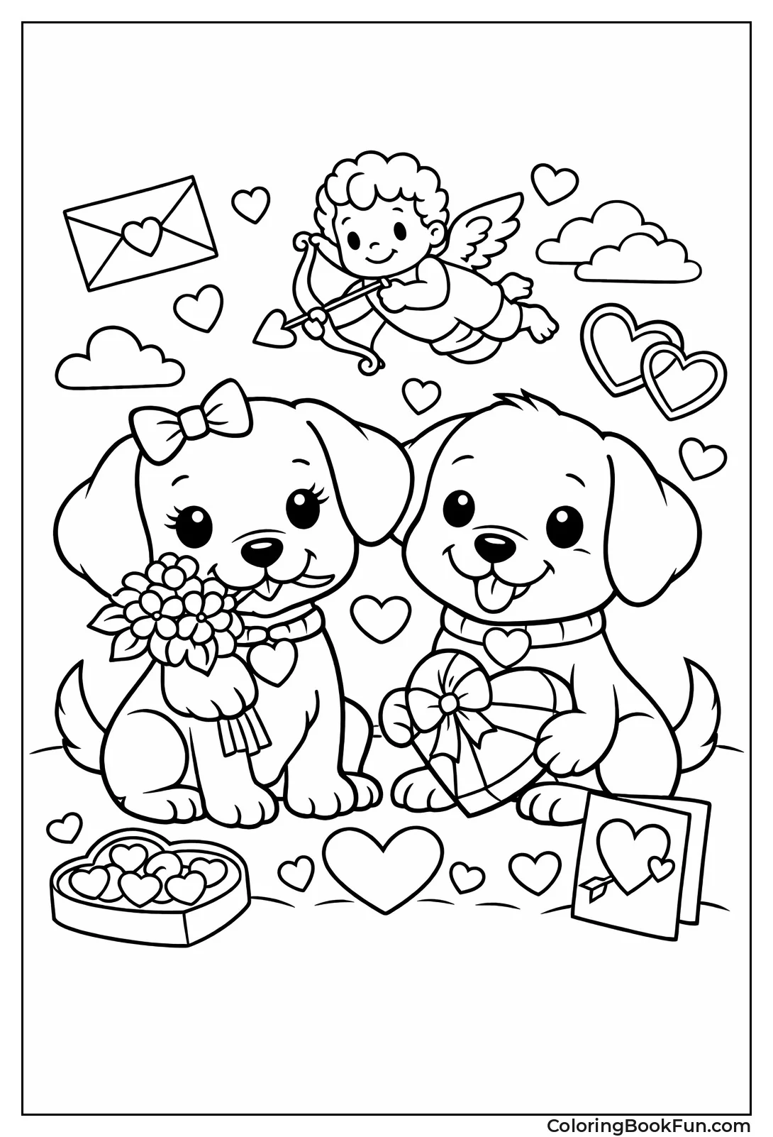 Dogs Holding Valentine Flowers