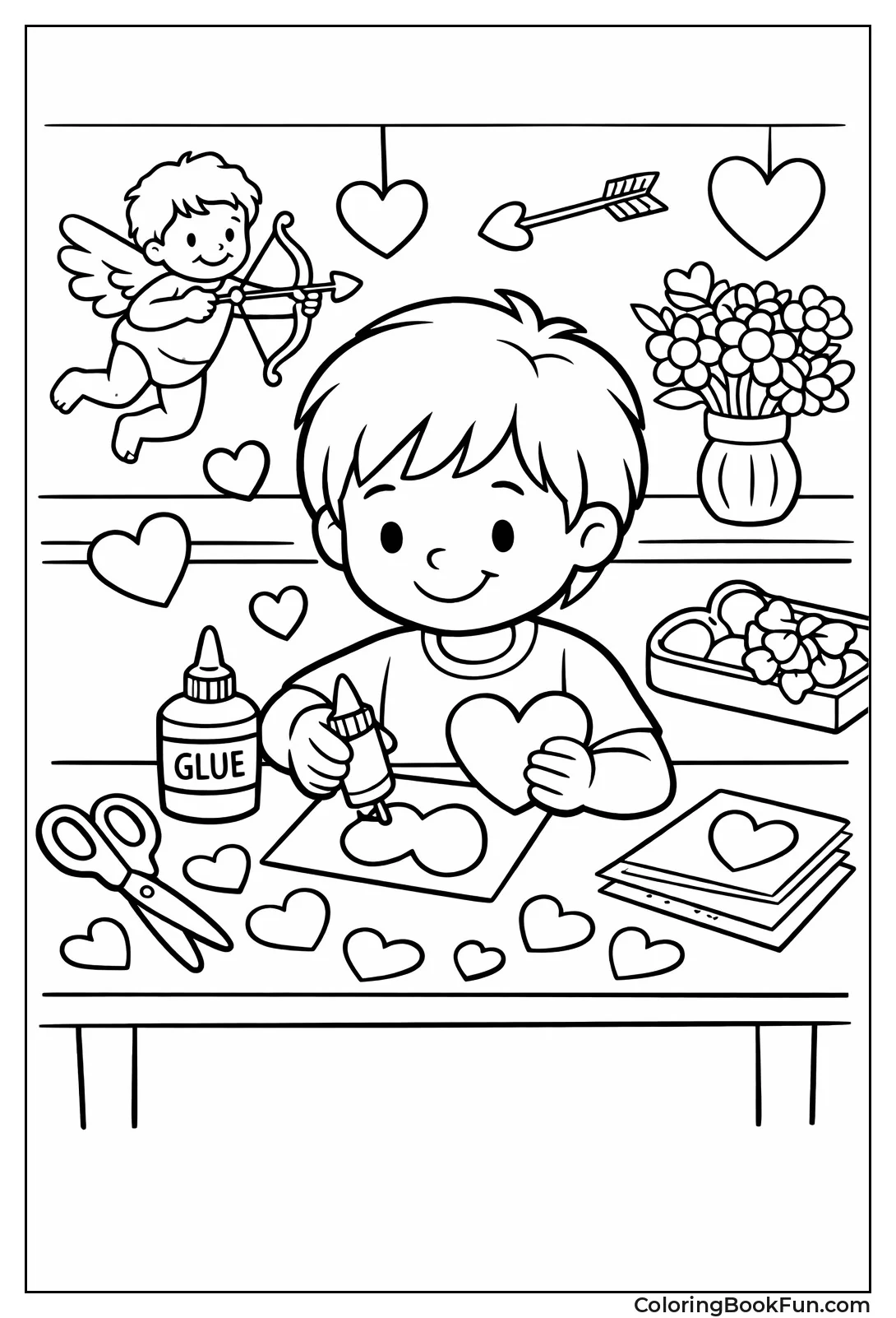 Child Making Paper Hearts