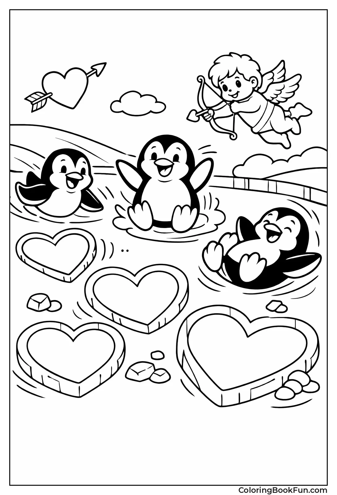 Penguins Sliding on Hearts