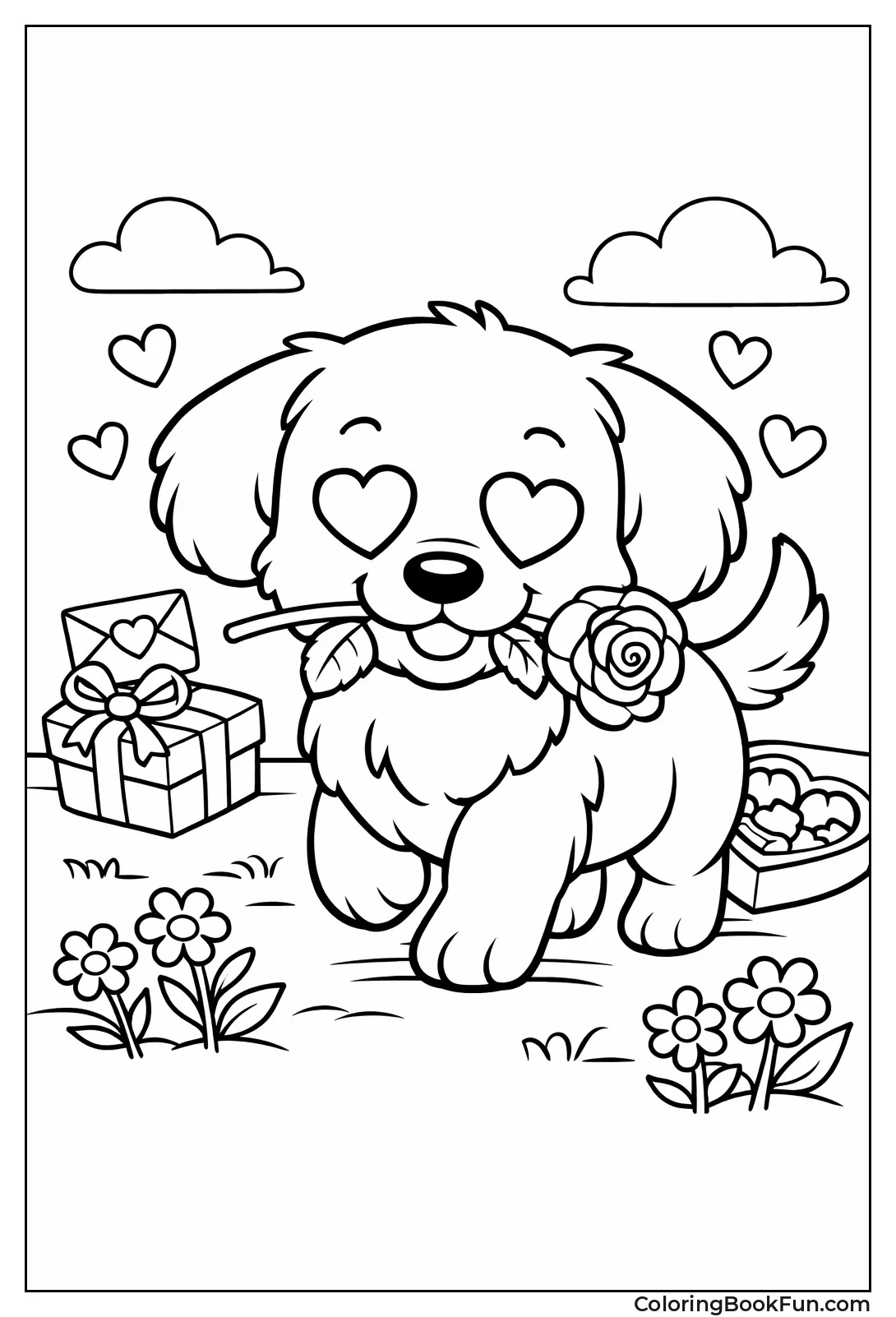 Puppy Carrying a Rose