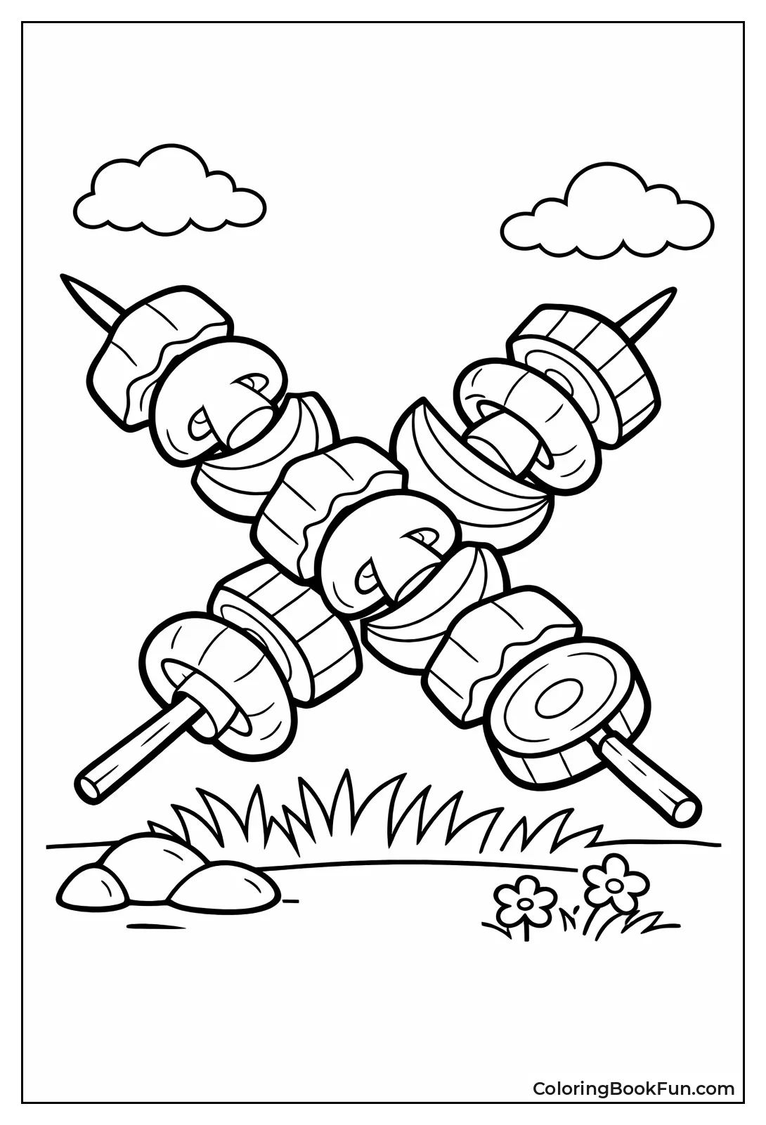 Skewers Grilling Veggie Chunks