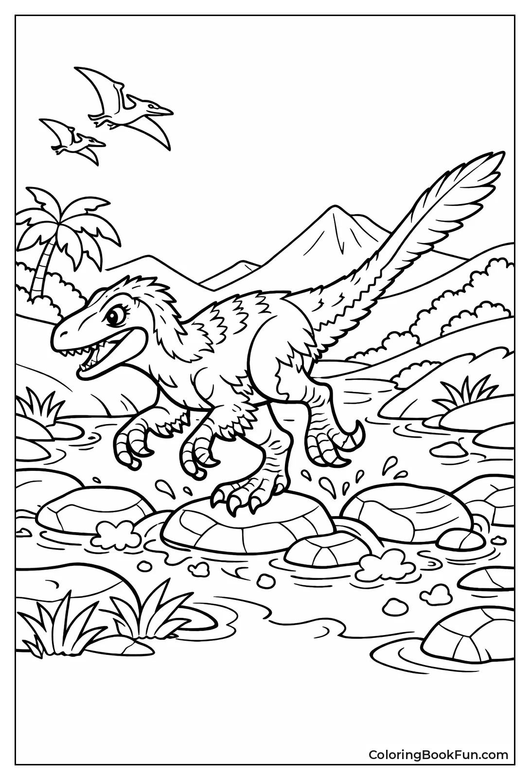 Velociraptor Steps in Creek