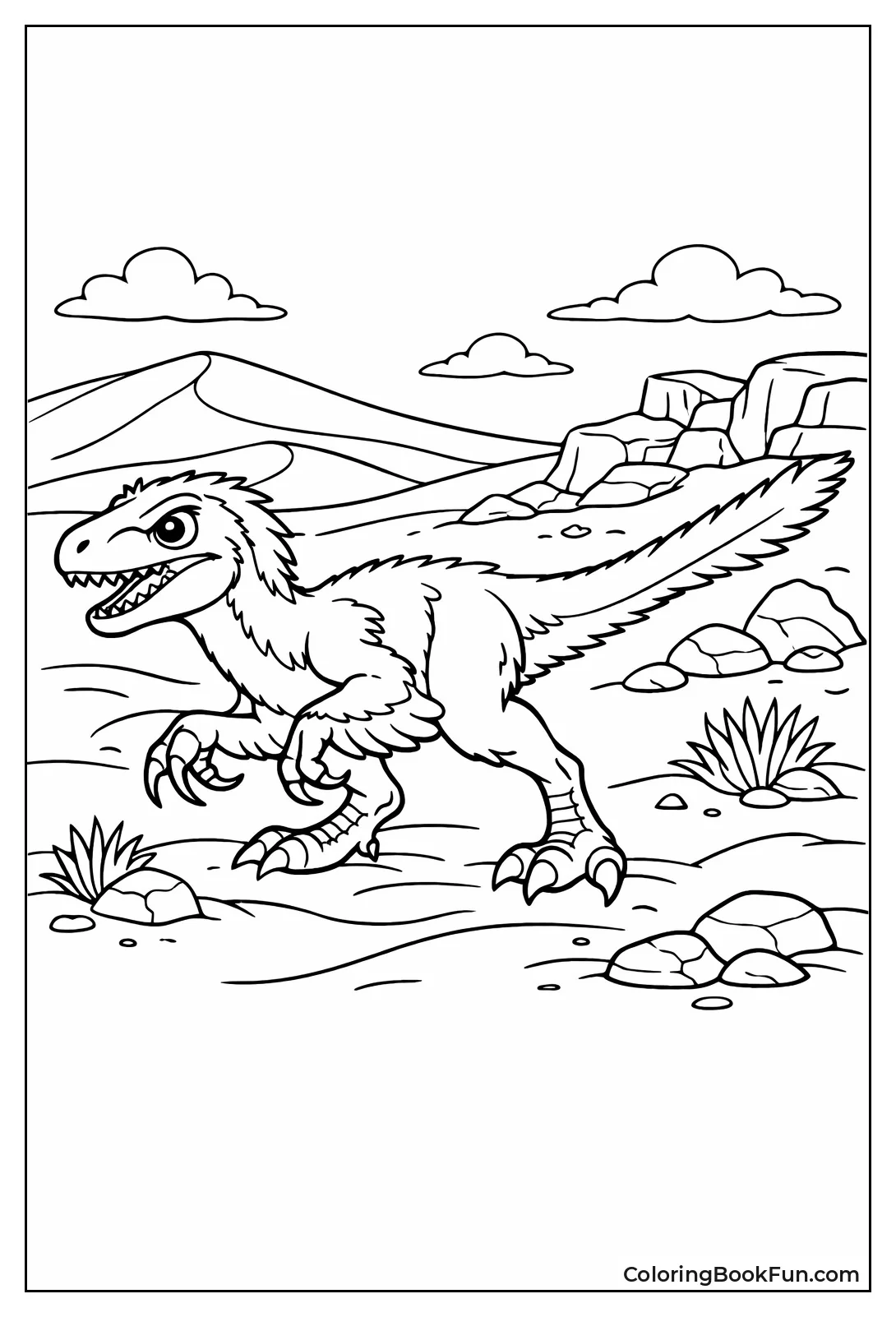 Velociraptor Stalks Desert Dunes