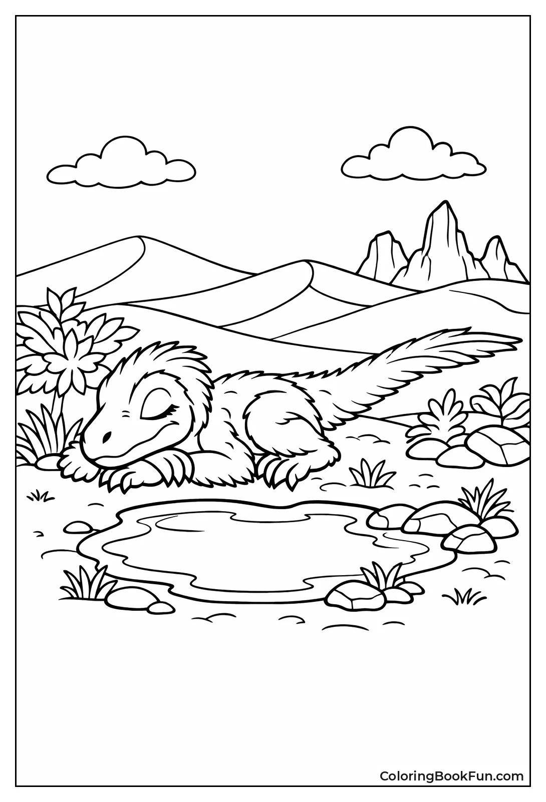 Velociraptor Rests at Oasis