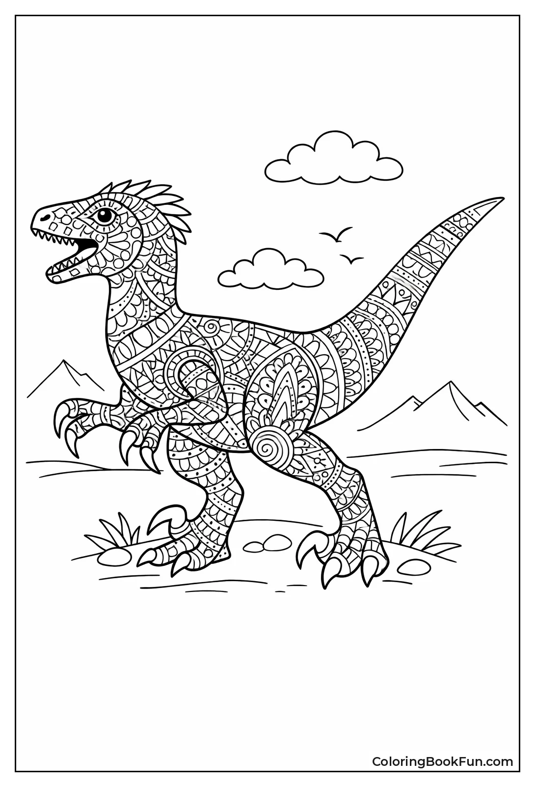 Velociraptor Mandala Feather Design