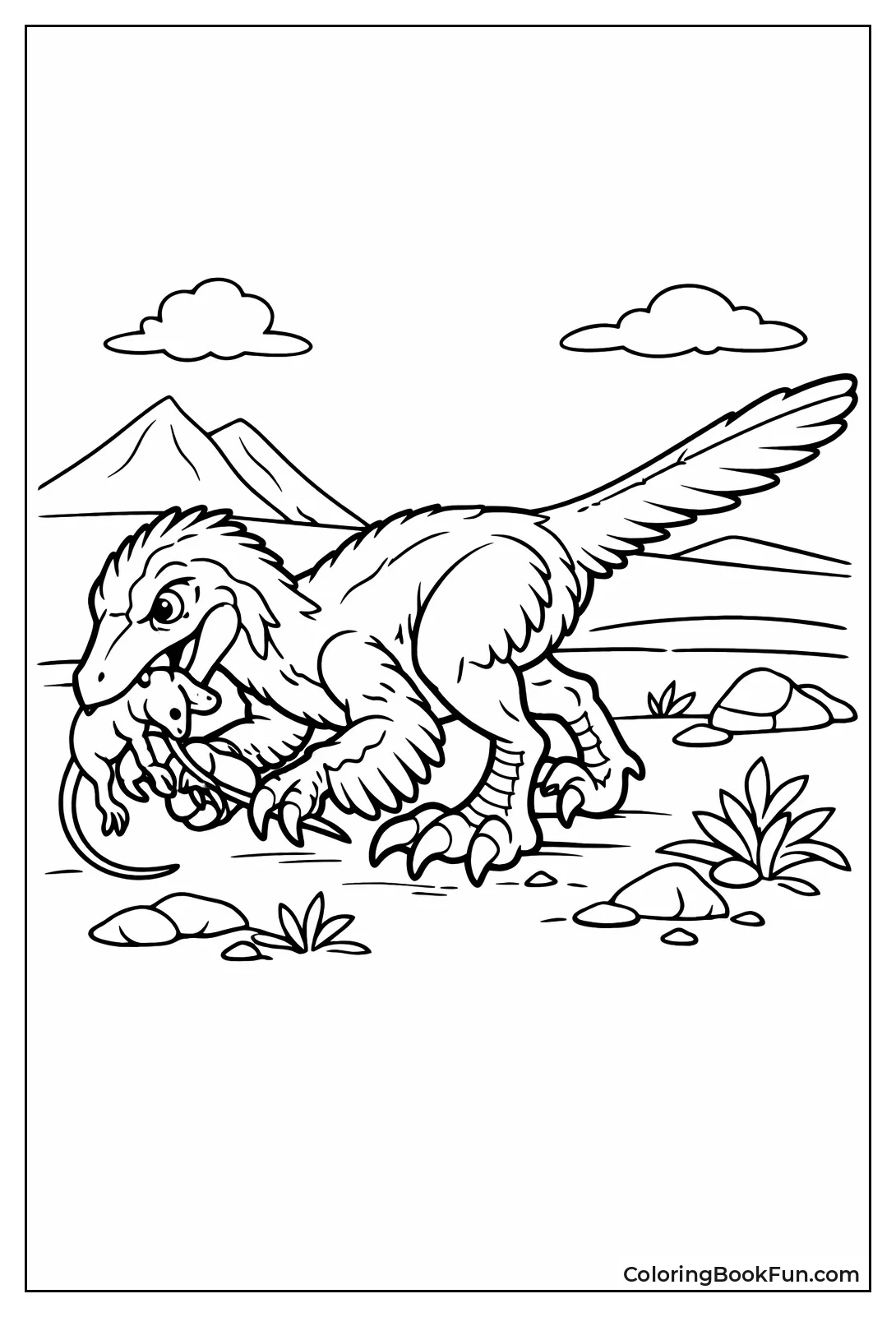 Velociraptor Eats Small Prey