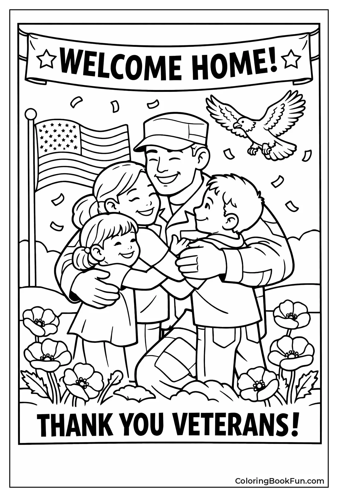 Family Hugs Returning Veteran