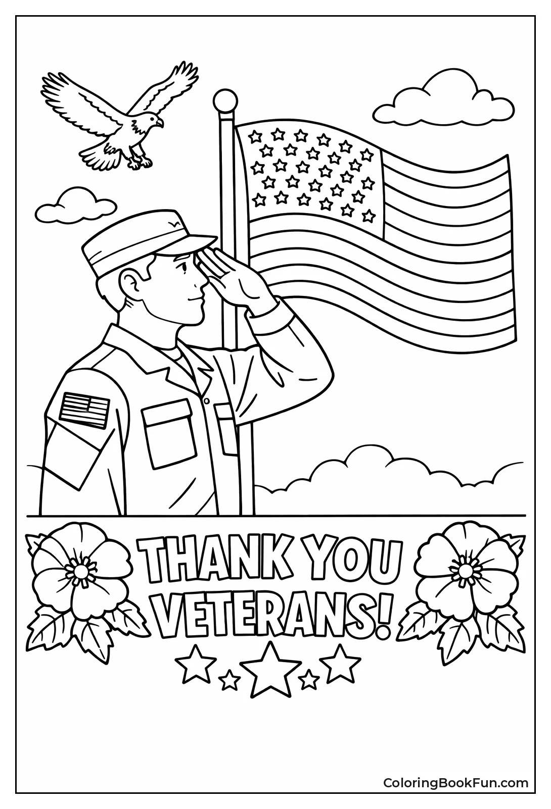 Soldier Salutes Waving Flag