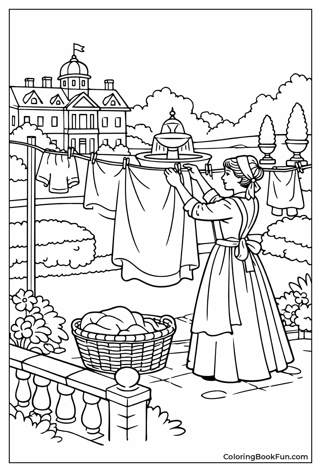 Maid Hangs Linens Outside