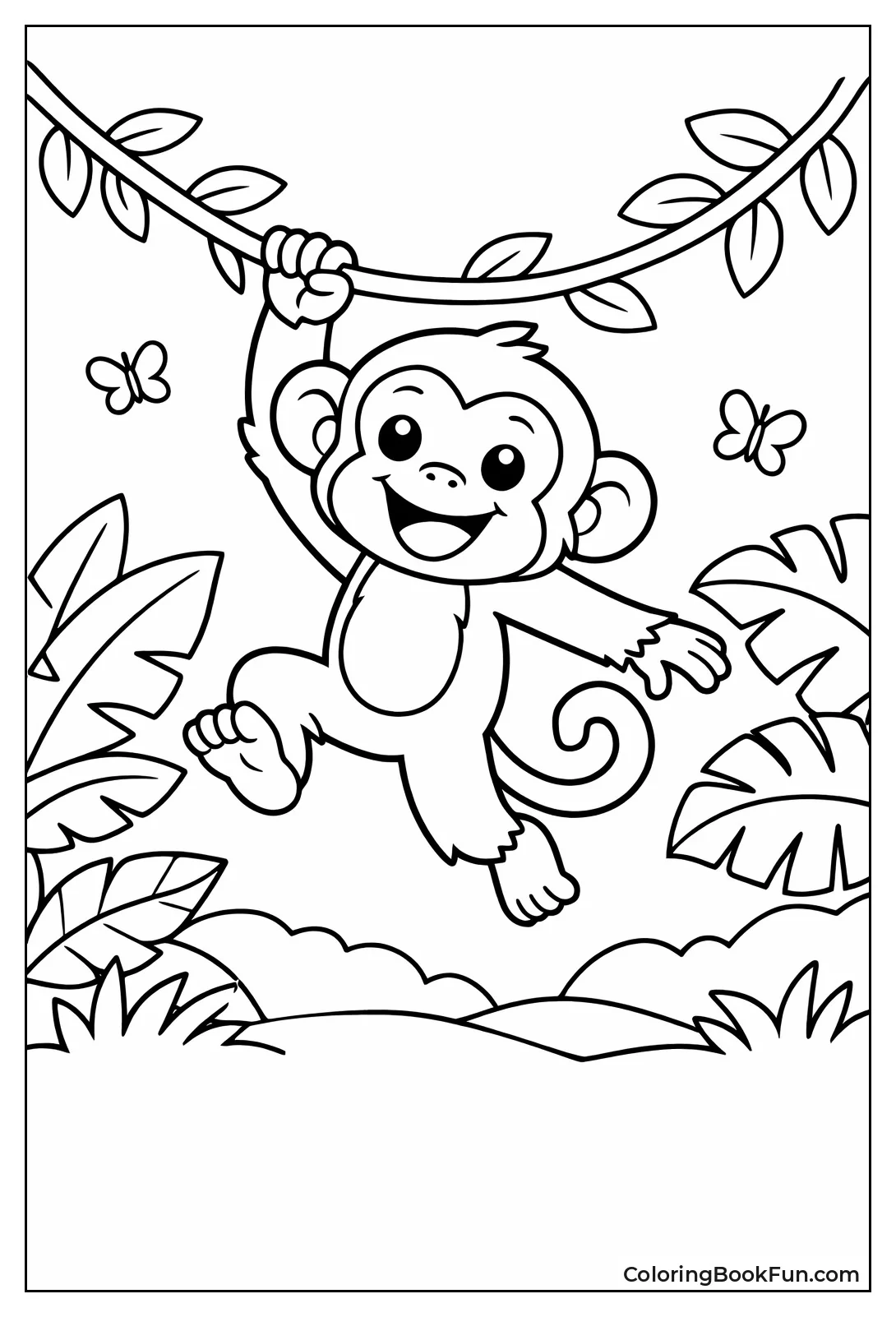 Monkey Swings Jungle Vine