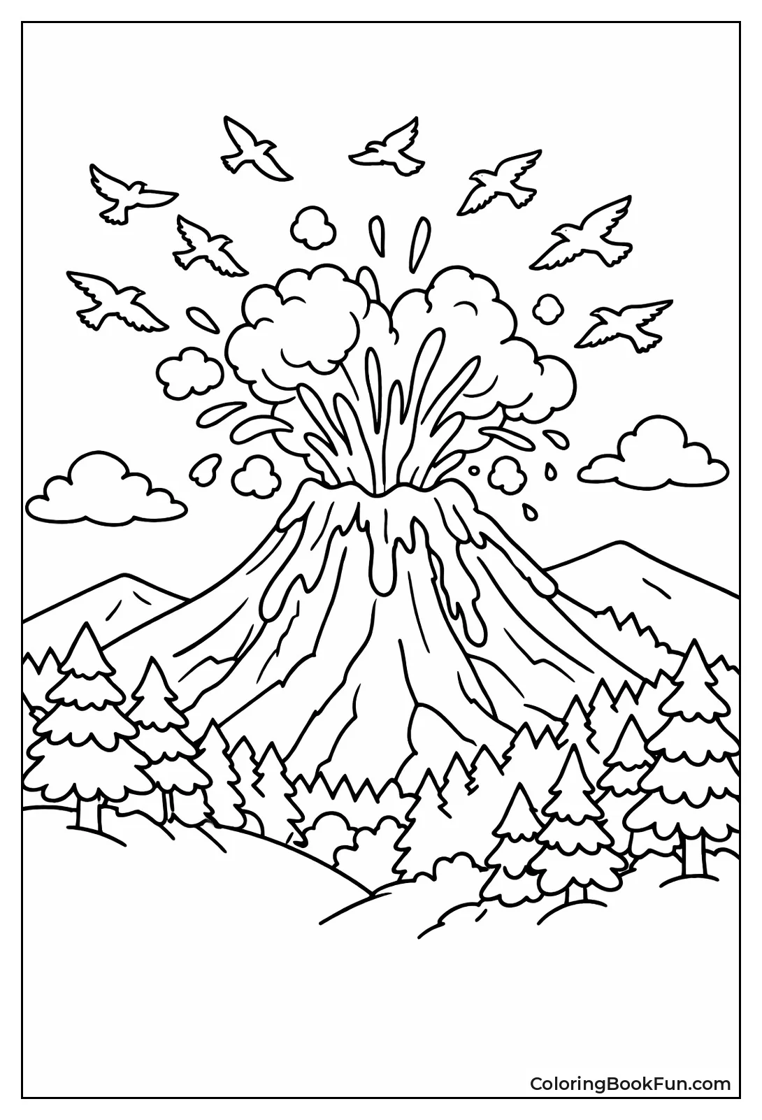 Birds Flee Erupting Volcano