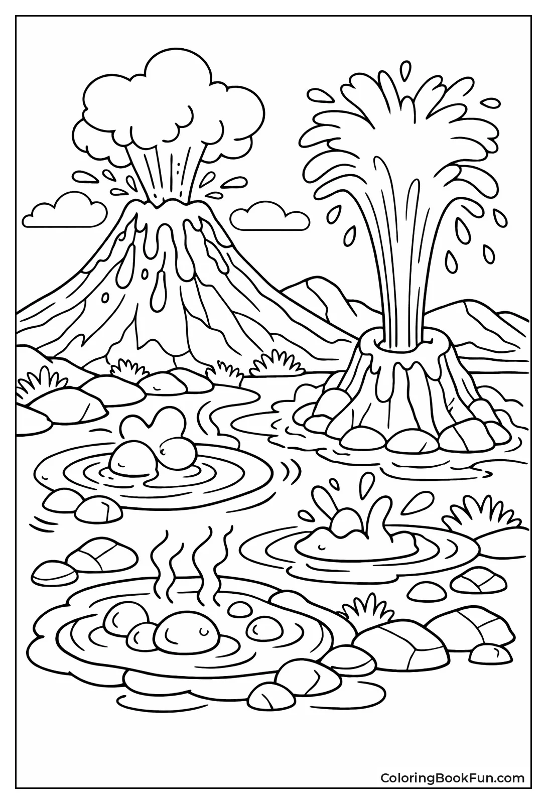 Bubbling Geysers Near Volcano