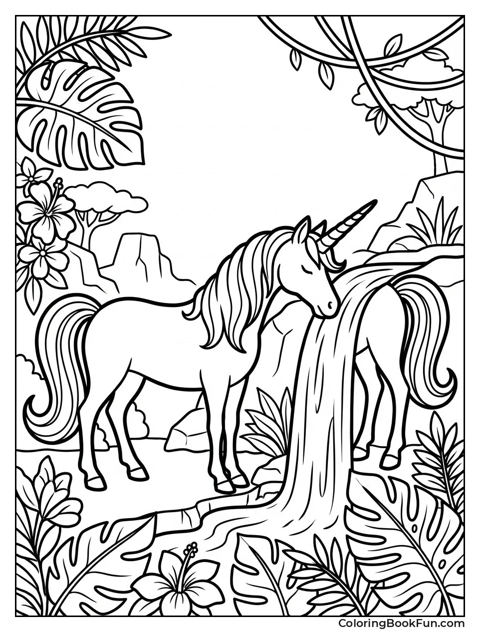 Unicorn Drinking from Waterfall