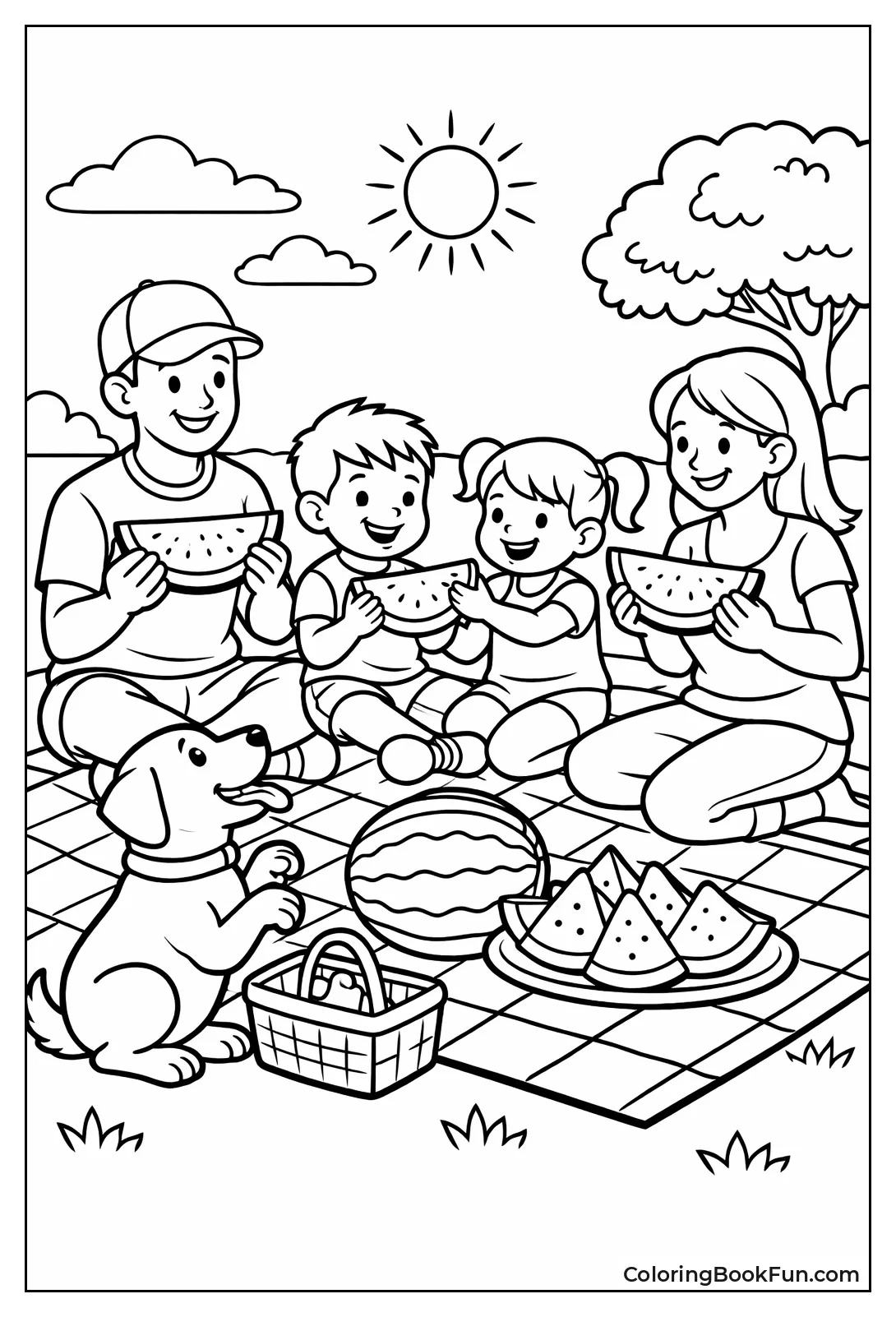 Family Picnic Sharing Watermelon