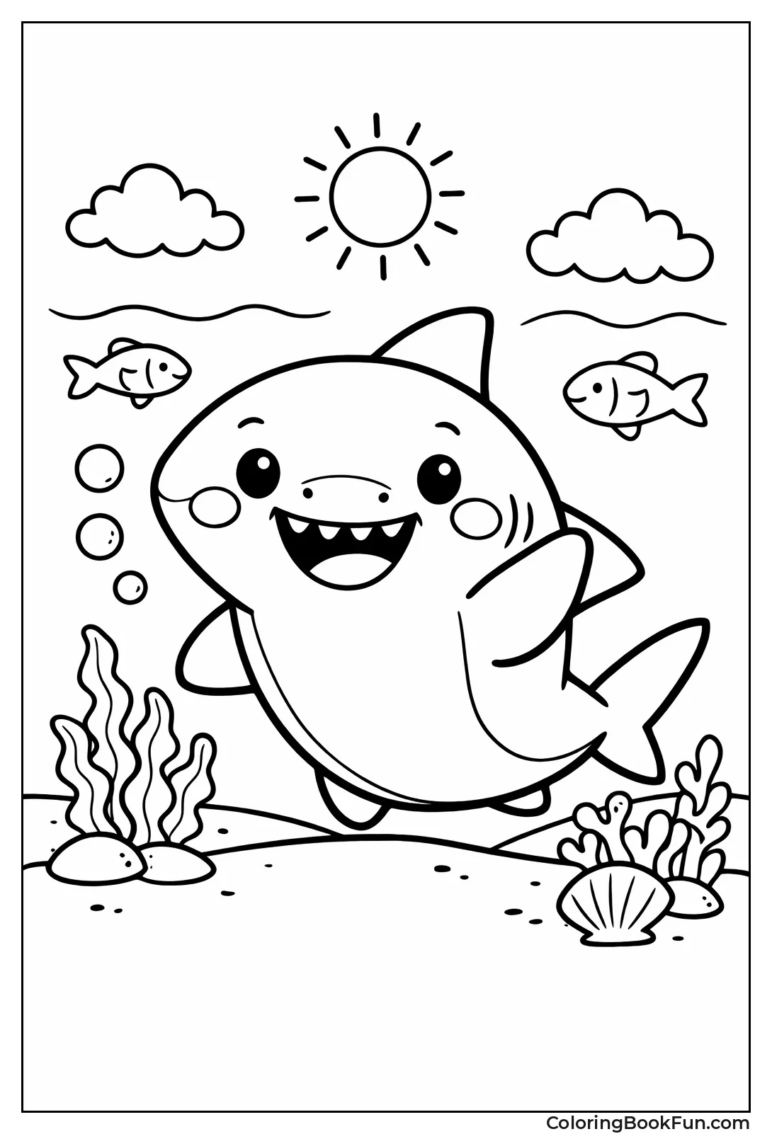 Waving Cartoon Shark Smiling