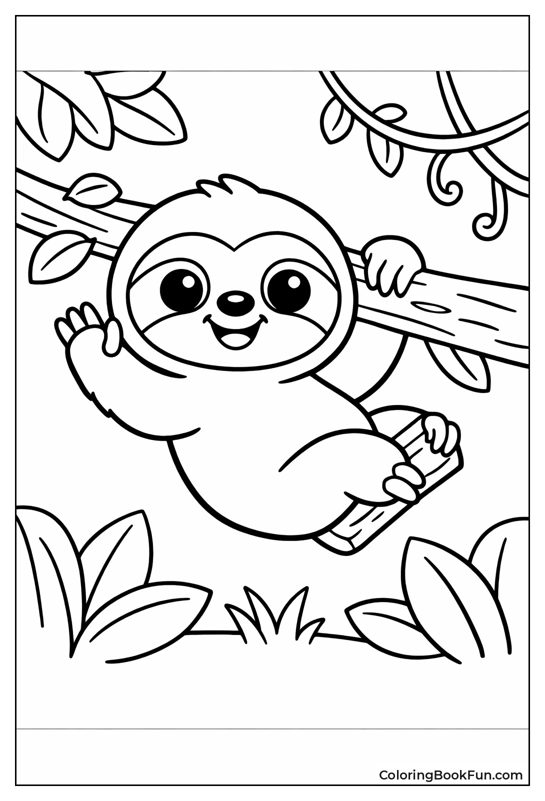 Cartoon Sloth Waving Happily