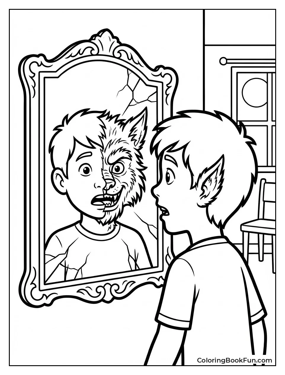 Boy Sees Wolf in Mirror