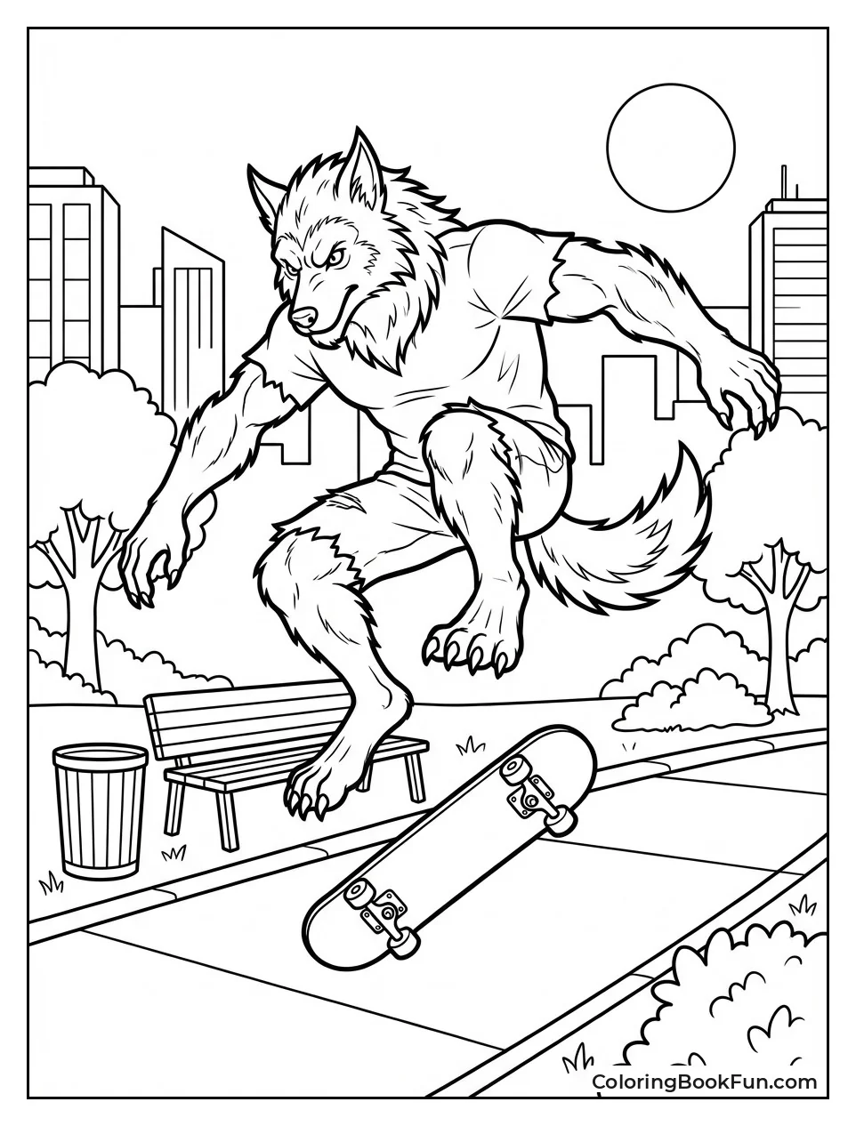 Skateboarding Werewolf Kickflip