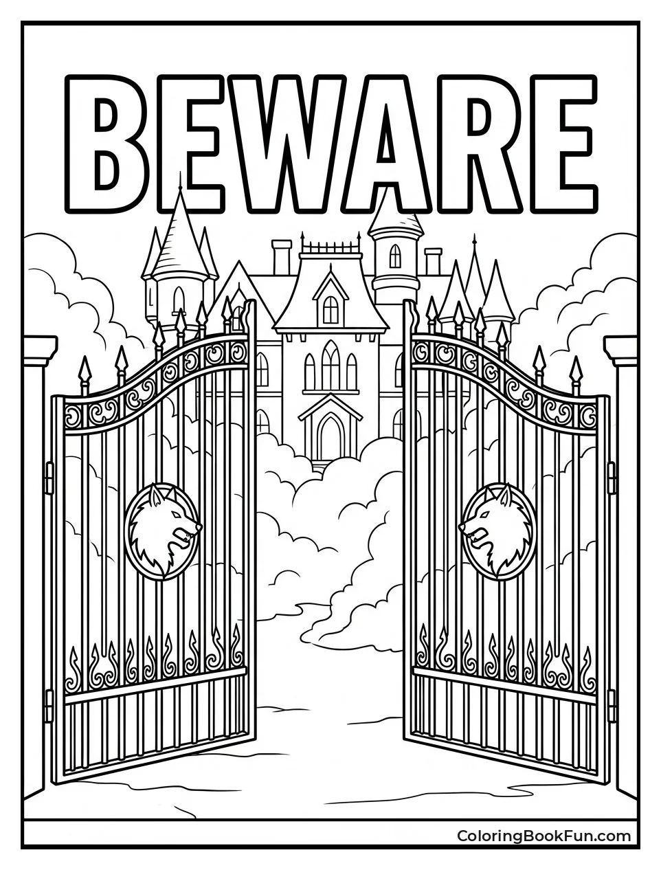 Gothic Gate with Wolves