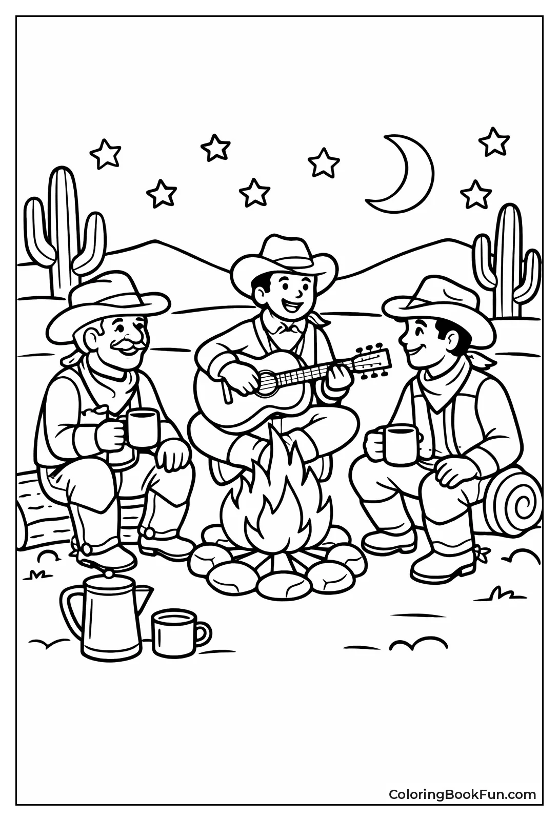 Cowboys Sitting Around Campfire