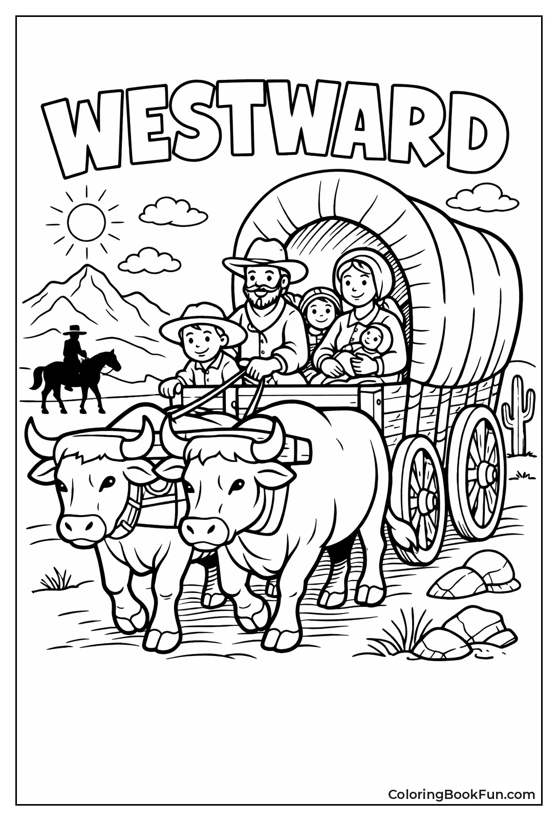 Family Traveling in Covered Wagon
