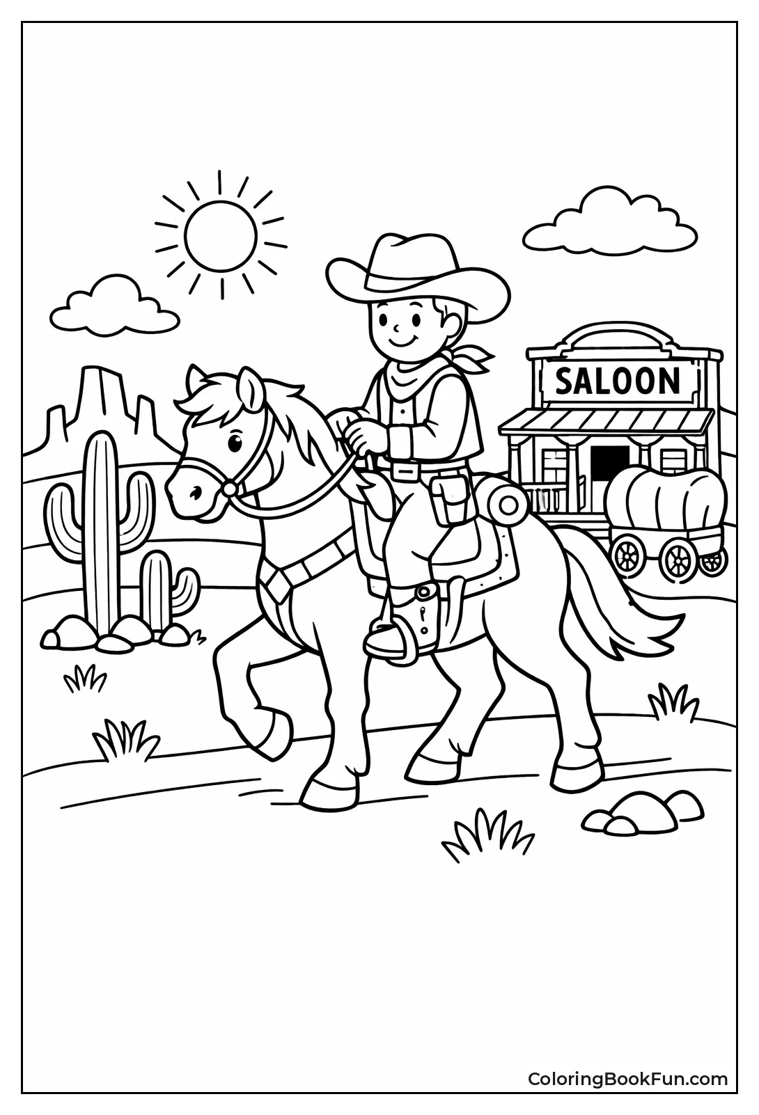 Cowboy Riding Horse on Prairie